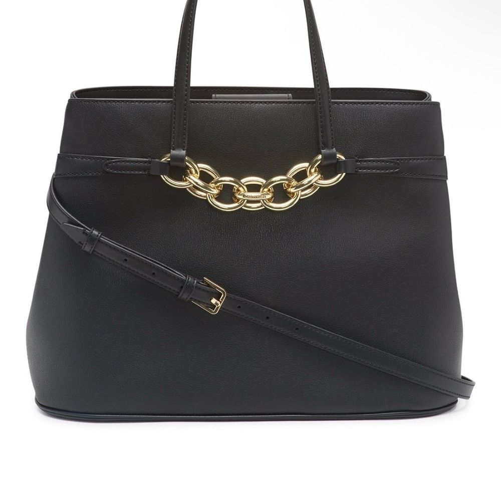 Calvin Klein Black and Gold Shoulder Bag with Chain Detail